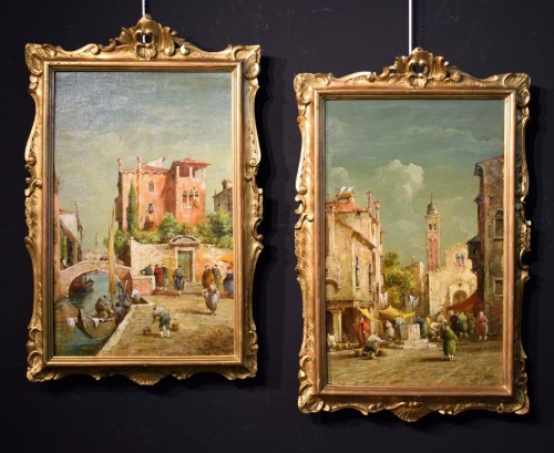 Pair of Venetian views - Eugenio Bonivento - known as &quot;Zeno&quot; (1880-1956) - Paintings & Drawings Style Art nouveau